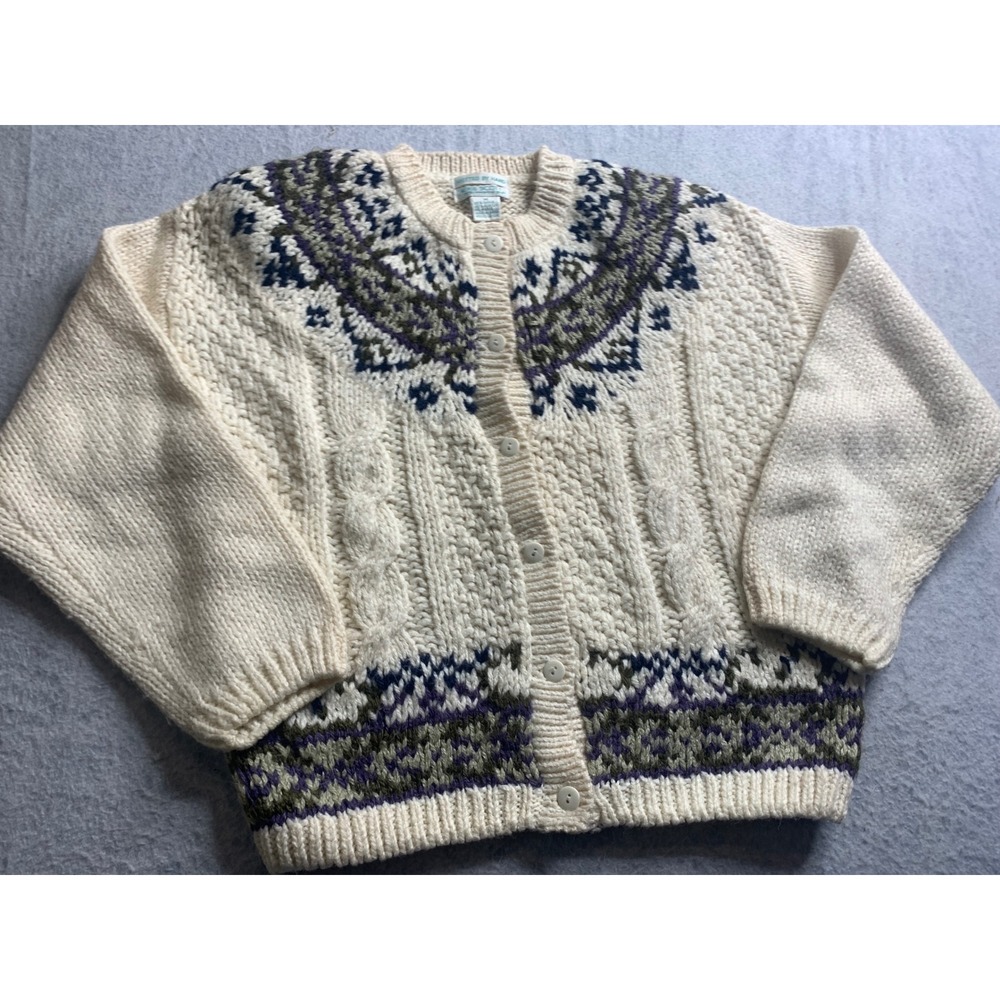 Jamie Scott Knitted By Hand Cream Fair Isle Cardigan Sweater Medium‎ vintage